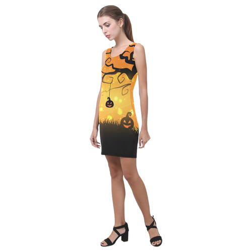 Cute Halloween Pumpkins Evil Black Bats Medea Vest Dress (Model D06)