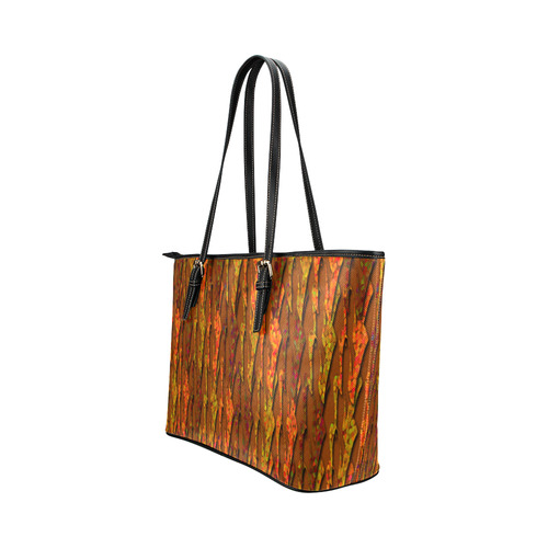 Abstract Strands of Fall Colors - Brown, Orange Leather Tote Bag/Small (Model 1651)