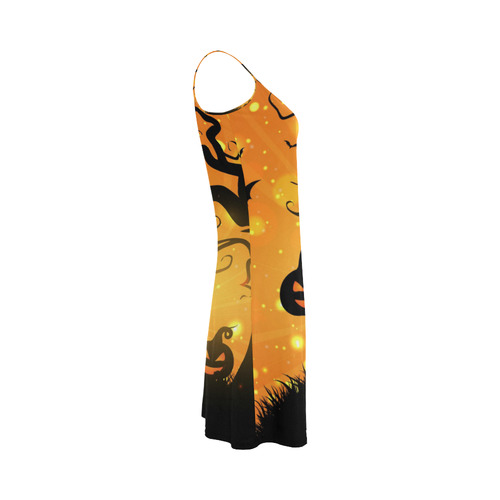 Cute Halloween Pumpkins Evil Black Bats Alcestis Slip Dress (Model D05)