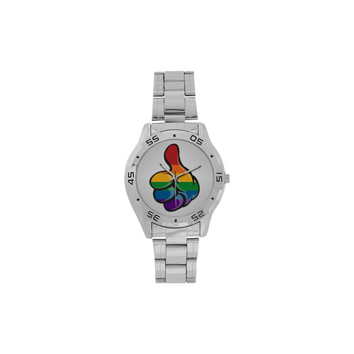 Rainbow Thumbs up Men's Stainless Steel Analog Watch(Model 108)