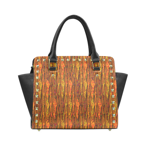 Abstract Strands of Fall Colors - Brown, Orange Rivet Shoulder Handbag (Model 1645)