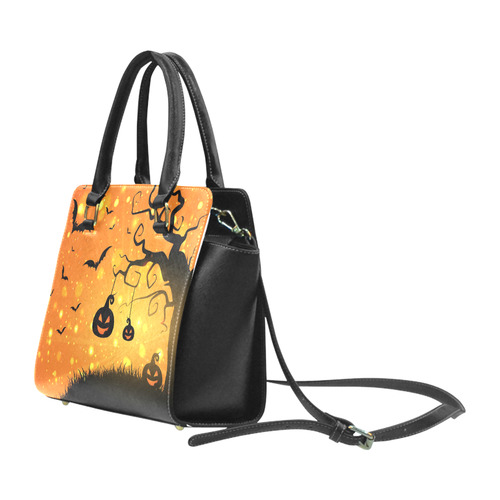 Cute Halloween Pumpkins Scary Black Bats Rivet Shoulder Handbag (Model 1645)