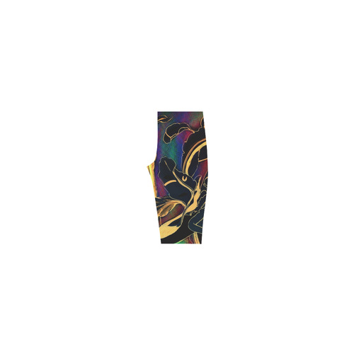 Blue Succulent Colorful golden night Hestia Cropped Leggings (Model L03)