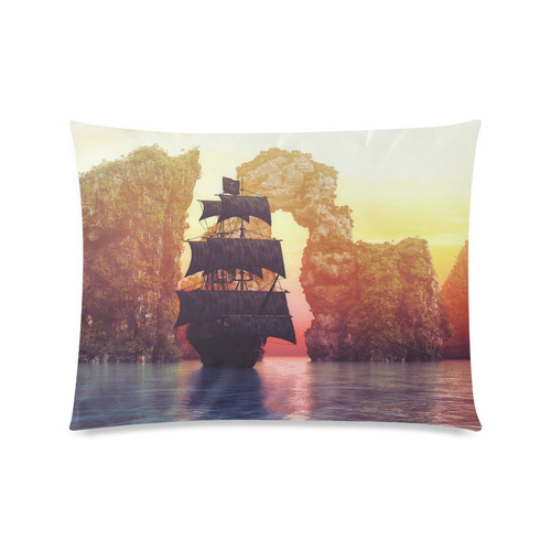 A pirate ship off an island at a sunset Custom Picture Pillow Case 20"x26" (one side)