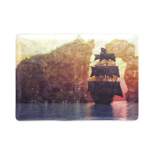A pirate ship off an island at a sunset Custom NoteBook A5