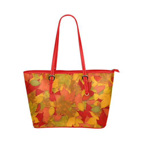 Abstract Autumn Leaf Pattern by ArtformDesigns Leather Tote Bag/Small (Model 1651)