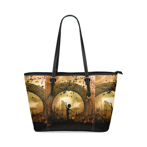 Cute fairy in the night Leather Tote Bag/Small (Model 1640)