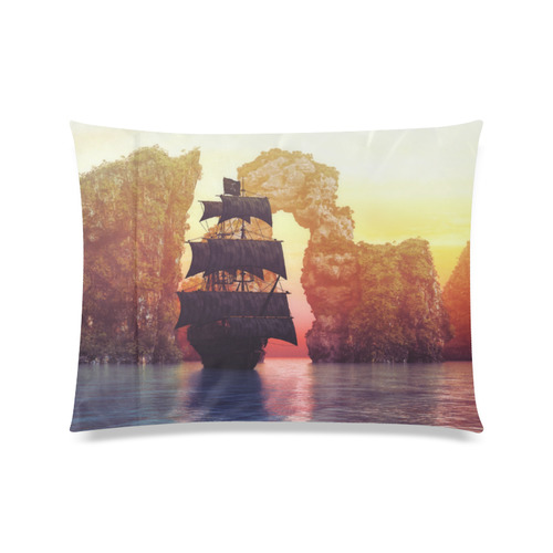 A pirate ship off an island at a sunset Custom Zippered Pillow Case 20"x26"(Twin Sides)