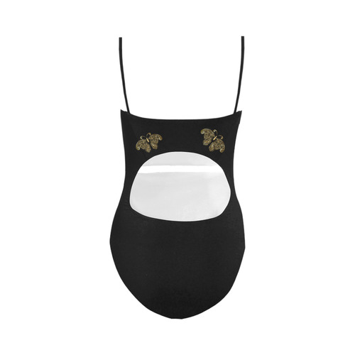 Golden Butterflies on Black Strap Swimsuit ( Model S05)