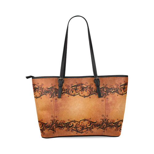 Decorative vintage design and floral elements Leather Tote Bag/Large (Model 1640)