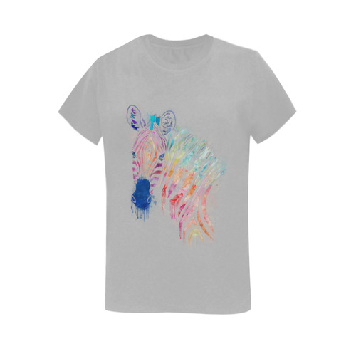 watercolor rainbow zebra Women's T-Shirt in USA Size (Two Sides Printing)