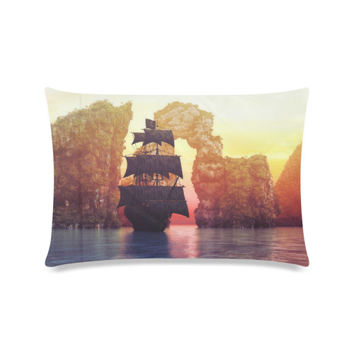 A pirate ship off an island at a sunset Custom Zippered Pillow Case 16"x24"(Twin Sides)