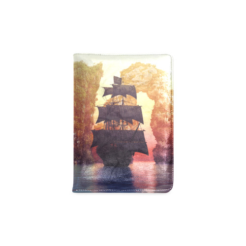 A pirate ship off an island at a sunset Custom NoteBook A5
