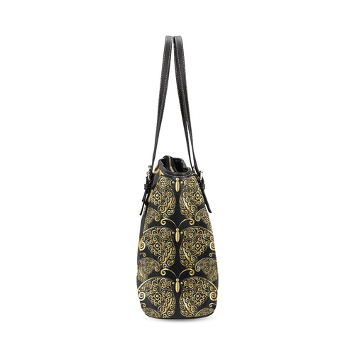 Golden Butterflies on Black Leather Tote Bag/Small (Model 1640)