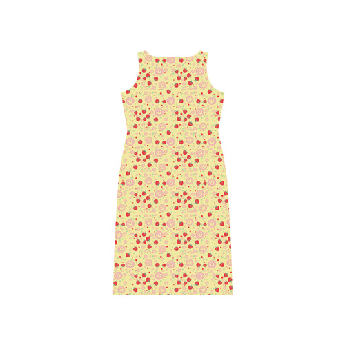 Bright Scattered Strawberry Swirl Pattern Phaedra Sleeveless Open Fork Long Dress (Model D08)