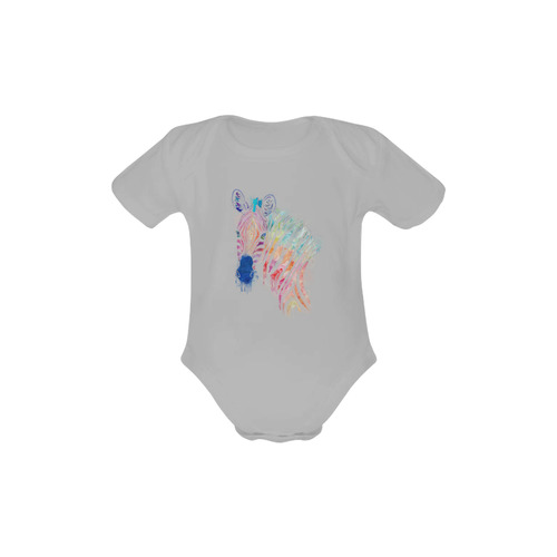 watercolor rainbow zebra Baby Powder Organic Short Sleeve One Piece (Model T28)