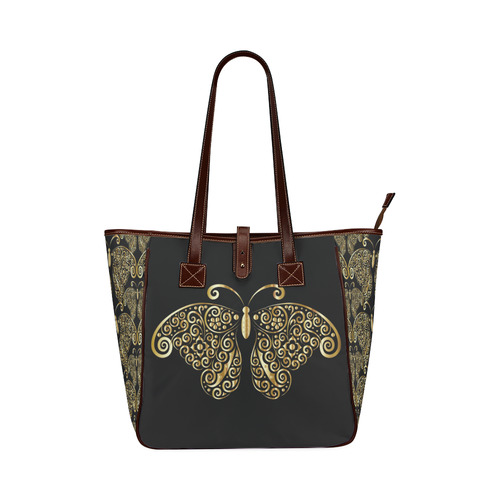 Golden Butterflies on Black Classic Tote Bag (Model 1644)