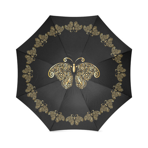 Golden Butterflies on Black Foldable Umbrella (Model U01)