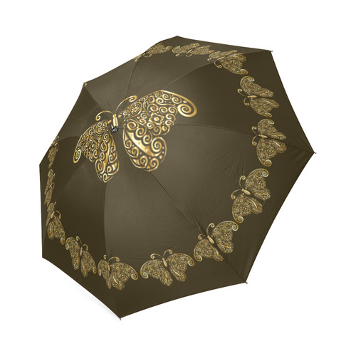 Golden Butterflies on Brown Foldable Umbrella (Model U01)