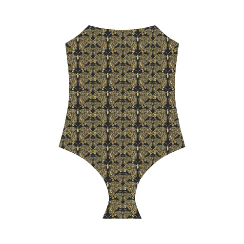 Golden Butterflies on Black Strap Swimsuit ( Model S05)