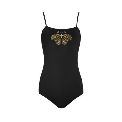 Golden Butterflies on Black Strap Swimsuit ( Model S05)