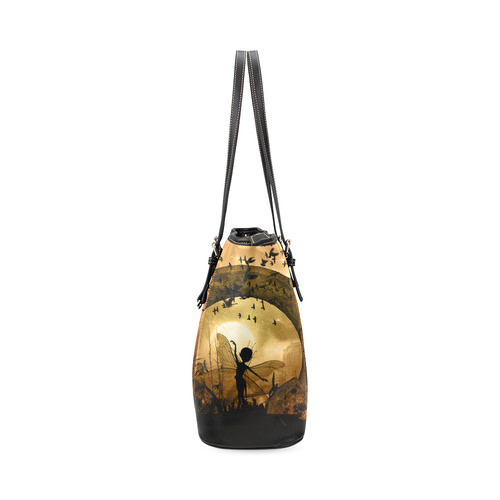 Cute fairy in the night Leather Tote Bag/Small (Model 1640)