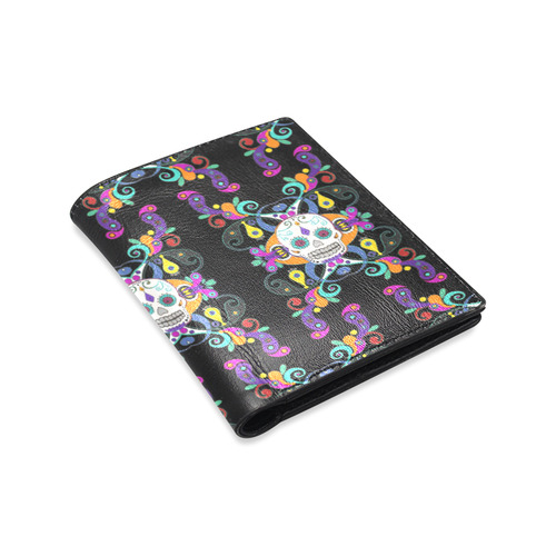 Día De Los Muertos Skulls Ornaments multicolored Men's Leather Wallet (Model 1612)