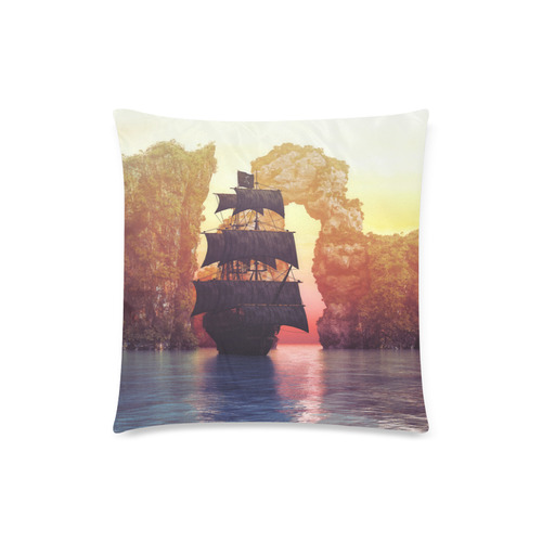 A pirate ship off an island at a sunset Custom Zippered Pillow Case 18"x18" (one side)