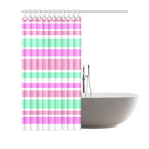 Pink Green Stripes Pattern Shower Curtain 66"x72"