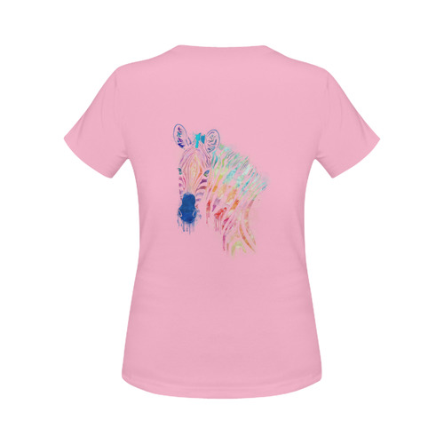 watercolor rainbow zebra Women's Classic T-Shirt (Model T17）