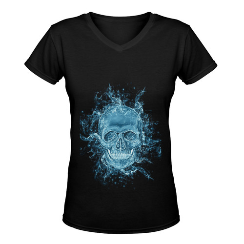 glowing skull Women's Deep V-neck T-shirt (Model T19)