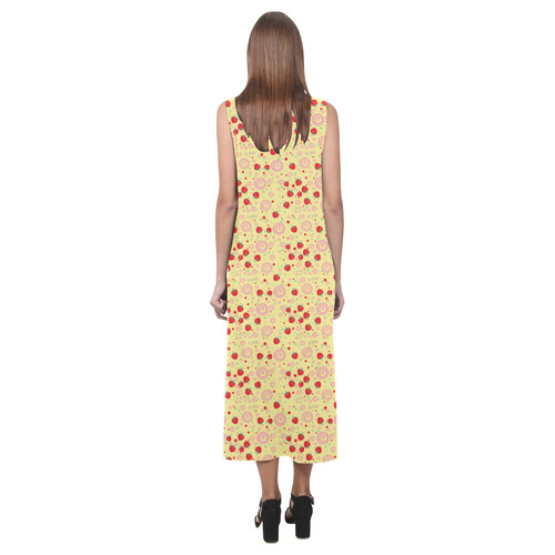 Bright Scattered Strawberry Swirl Pattern Phaedra Sleeveless Open Fork Long Dress (Model D08)