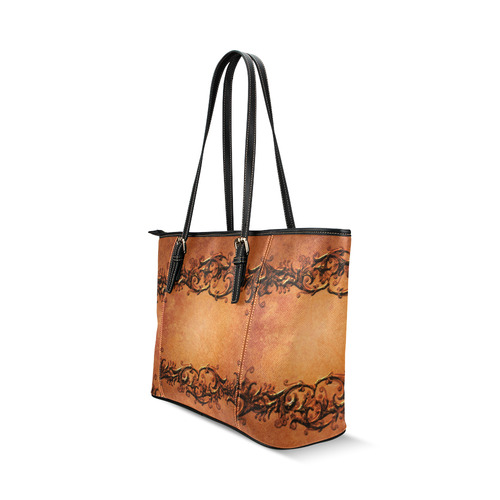Decorative vintage design and floral elements Leather Tote Bag/Large (Model 1640)