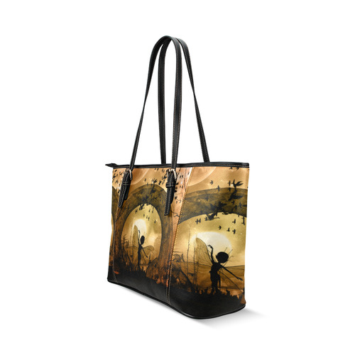 Cute fairy in the night Leather Tote Bag/Small (Model 1640)