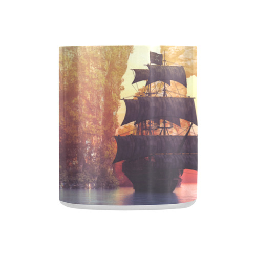 A pirate ship off an island at a sunset Classic Insulated Mug(10.3OZ)