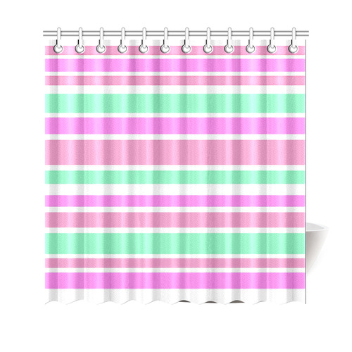 Pink Green Stripes Pattern Shower Curtain 69"x70"