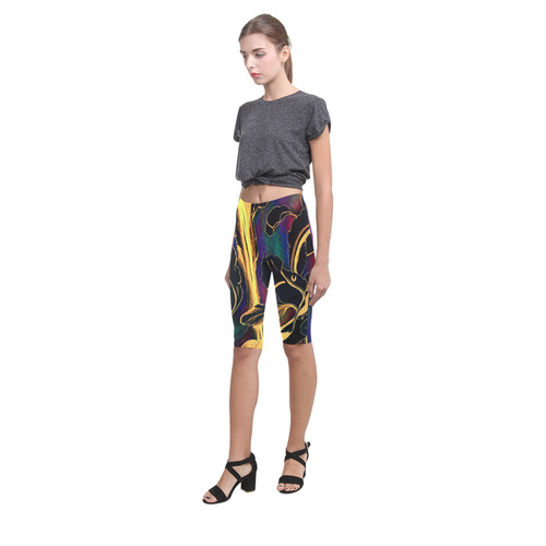 Blue Succulent Colorful golden night Hestia Cropped Leggings (Model L03)