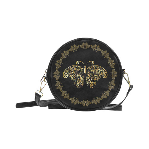 Golden Circle of Butterflies Round Sling Bag (Model 1647)