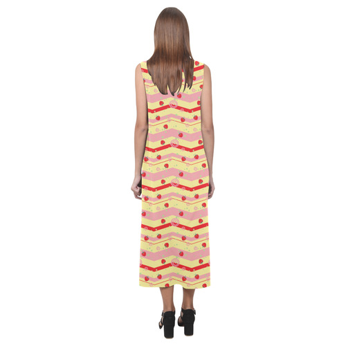 Bright Strawberry Swirl Chevron Pattern Phaedra Sleeveless Open Fork Long Dress (Model D08)