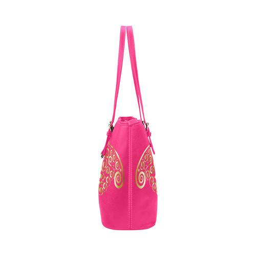 Golden Butterfly on Pink Leather Tote Bag/Small (Model 1651)