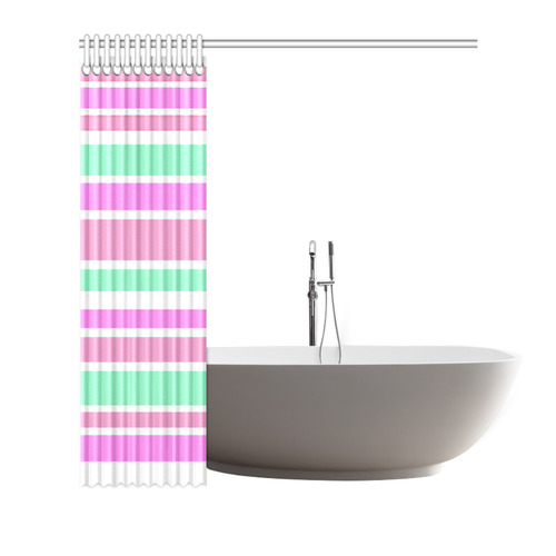 Pink Green Stripes Pattern Shower Curtain 66"x72"