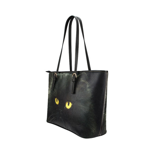Black Cat Leather Tote Bag/Large (Model 1651)