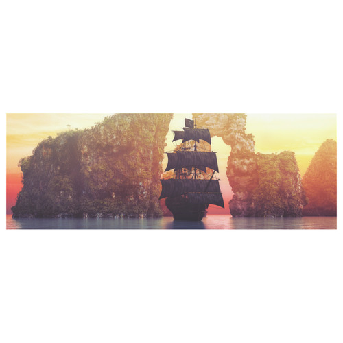 A pirate ship off an island at a sunset Classic Insulated Mug(10.3OZ)
