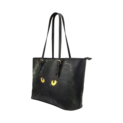 Black Cat Leather Tote Bag/Large (Model 1651)