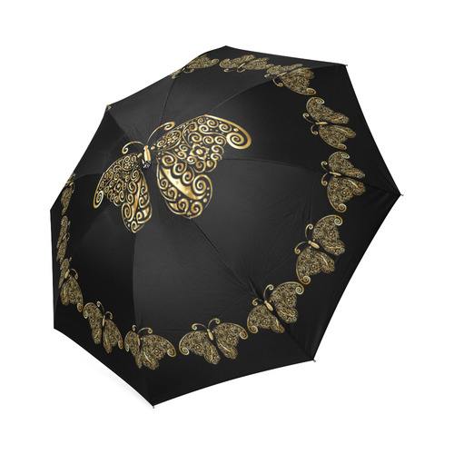 Golden Butterflies on Black Foldable Umbrella (Model U01)