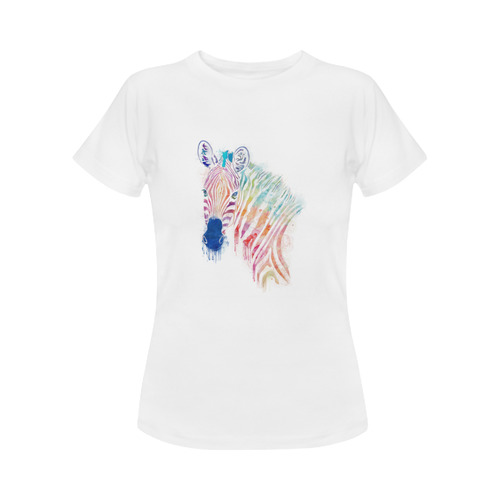 watercolor rainbow zebra Women's Classic T-Shirt (Model T17）