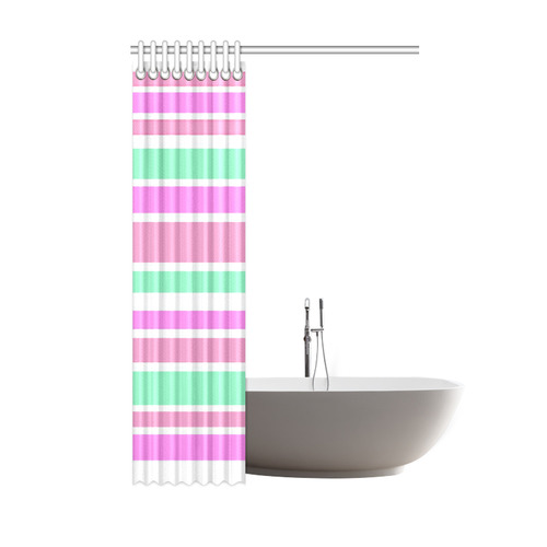 Pink Green Stripes Pattern Shower Curtain 48"x72"