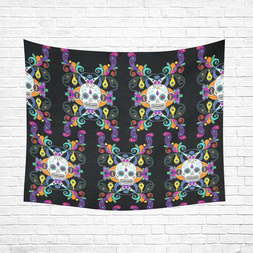 Día De Los Muertos Skulls Ornaments multicolored Cotton Linen Wall Tapestry 60"x 51"