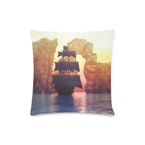 A pirate ship off an island at a sunset Custom Zippered Pillow Case 16"x16" (one side)