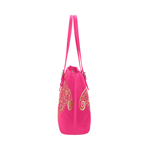 Golden Butterfly on Pink Leather Tote Bag/Small (Model 1651)